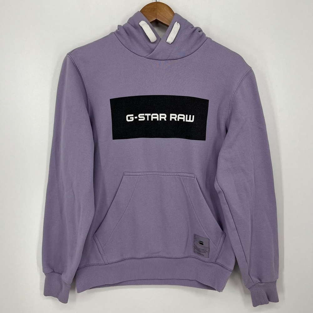 G-Star Raw Purple Box Logo Hoodie Mens Size M Medium Pullover Drawstring